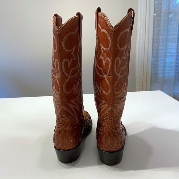 Nocona Men's Special Python Snakeskin Brown Leather Cowboy Boots US Size 5 C - Picture 6 of 10